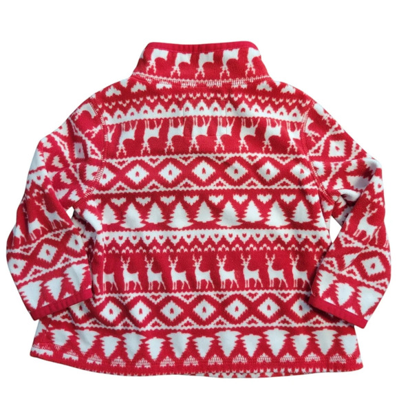 OshKosh B'gosh Fleece Half-zip Christmas Jacket Reindeer Trees Hearts Girl's 12m - Picture 5 of 7